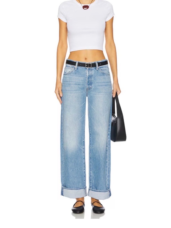 MOTHER Denim - MOTHER Superior Lil’ Dodger Button Hover Cuff Light Wash Wide-Leg Cuffed Jeans